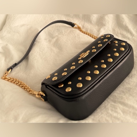 👑✅PRICE FIRM✅COACH Black Pebbled Leather & Gold Studded Bag Wallet Set. NWOT - Picture 10 of 17